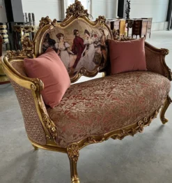 Casa Padrino Barock Sofa Rosa / Mehrfarbig / Gold - Handgefertigtes Wohnzimmer Sofa im Barockstil - Prunkvolle Barock Möbel - Barockstil Wohnzimmer Möbel - Edel & Prunkvoll