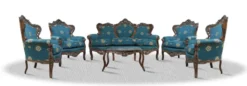 Casa Padrino Barock Sofa Set 3er Sofa 4 Sessel und Tisch mit Glasplatte - Antik Möbel