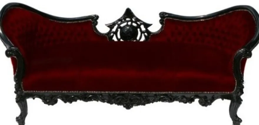 Casa Padrino Barock Sofa Vampire Bordeauxrot / Schwarz - Luxuriöse Lounge Couch 200 x 75 x 82 cm
