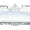 Casa Padrino Barock Sofa Vampire Weiß / Silber 200 x 75 x H. 82 cm - Handgefertigte Lounge Couch mit Lederoptik - Limited Edition - Barockmöbel