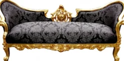 Casa Padrino Barock Sofa Vampire im Antik Stil, Schwarz mit Muster und Gold, 200 x 75 x 82 cm