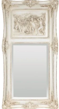 Casa Padrino Barock Spiegel Antik Weiß / Beige 61 x H. 117 cm - Rechteckiger Wandspiegel im Barockstil - Prunkvoller Antik Stil Garderoben Spiegel - Barock Interior - Handgefertigte Barock Möbel