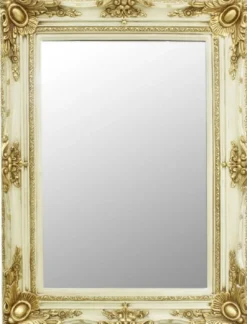 Casa Padrino Barock Spiegel Creme / Gold 90 x 10 x H. 120 cm - Handgefertigter Wandspiegel im Barockstil - Garderoben Spiegel - Wohnzimmer Spiegel - Barock Möbel