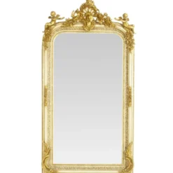 Casa Padrino Barock Spiegel Creme / Gold 85 x H. 160 cm - mit Engelsfiguren - Prunkvoller Wandspiegel im Barockstil - Antik Stil Garderoben Spiegel - Wohnzimmer Spiegel - Barock Möbel