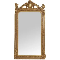 Casa Padrino Barock Spiegel Gold 85 x H. 160 cm - mit Kartusche und Engeln - Prunkvoller Wandspiegel im Barockstil - Antik Stil Garderoben Spiegel - Wohnzimmer Spiegel - Barock Möbel