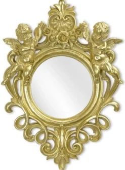 Casa Padrino Barock Spiegel Gold 35,8 x H. 51 cm - Antik Stil Wandspiegel mit dekorativen Engelsfiguren - Wohnzimmer Spiegel - Garderoben Spiegel - Barock Möbel
