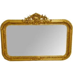 Casa Padrino Barock Spiegel Gold 140 x H. 100 cm - mit Muschel Bekrönung - Prunkvoller Wandspiegel im Barockstil - Antik Stil Garderoben Spiegel - Wohnzimmer Spiegel - Barock Möbel