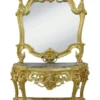 Casa Padrino Barock Spiegelkonsole mit Marmorplatte - Luxus Spiegelkonsole in Gold / Schwarz - 120 x 220 cm