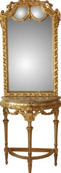 Casa Padrino Barock Spiegelkonsole mit Marmorplatte in Gold, Antik Look, Gesamthöhe 210 cm