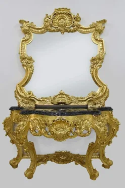 Casa Padrino Barock Spiegelkonsole mit Marmorplatte Gold Schwarz 120 x H. 220 cm