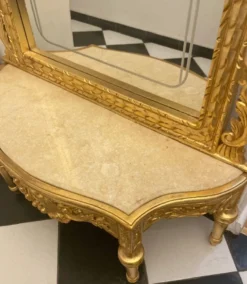 Casa Padrino Barock Spiegelkonsole mit Marmorplatte Gold / Creme - Prunkvolle Barock Konsole mit Spiegel - Garderoben Möbel Barockstil - Barock Möbel - Antik Stil Möbel - Edel & Prunkvoll