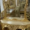Casa Padrino Barock Spiegelkonsole mit Marmorplatte Gold / Cremefarben - Handgefertigte Barock Konsole mit Spiegel - Barock Möbel - Edel & Prunkvoll