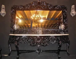 Casa Padrino Barock Spiegelkonsole Schwarz mit weißer Marmorplatte, 285 x 100 x 55 cm