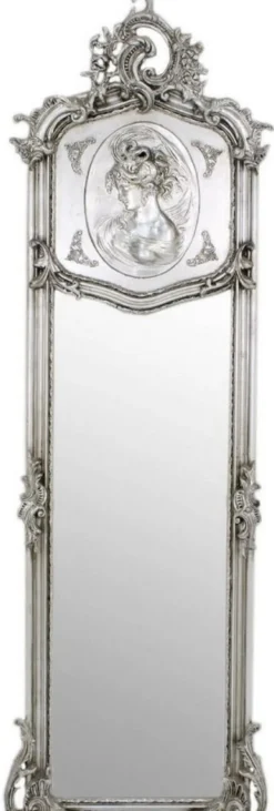 Casa Padrino Barock Spiegel Silber 55 x H. 175 cm - Handgefertigter Antik Stil Wandspiegel - Ganzkörperspiegel - Garderoben Spiegel - Wohnzimmer Spiegel - Barockstil Möbel