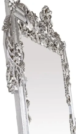 Casa Padrino Barock Spiegel Silber 112 x 6 x H. 224 cm - Prunkvoller Wandspiegel mit eleganten Verzierungen - Barock Garderoben Spiegel - Barockstil Wandspiegel - Barock Möbel - Edel & Prunkvoll