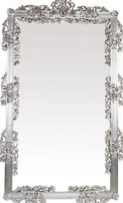 Casa Padrino Barock Spiegel Silber 112 x 6 x H. 224 cm - Prunkvoller Wandspiegel mit eleganten Verzierungen - Barock Garderoben Spiegel - Barockstil Wandspiegel - Barock Möbel - Edel & Prunkvoll