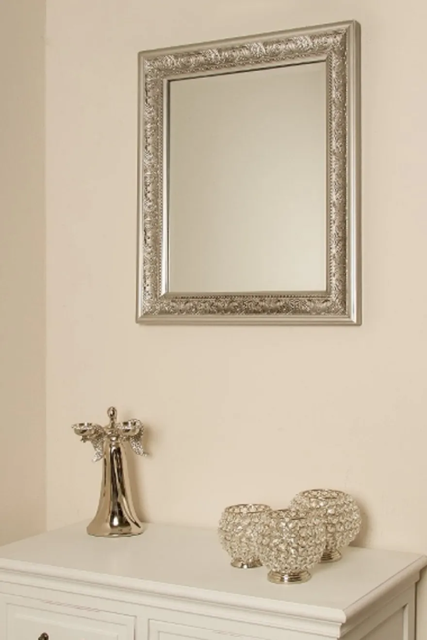Casa Padrino Barock Spiegel Silber 52 x H. 62 cm - Handgefertigter Barock Wandspiegel mit Facettenschliff und wunderschönen Verzierungen