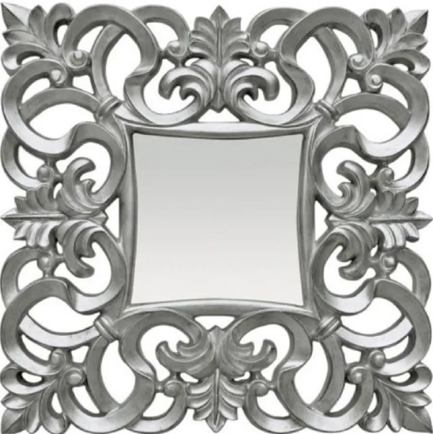 Casa Padrino Barock Spiegel Silber 76 x H. 76 cm - Quadratischer Wandspiegel im Barockstil - Prunkvoller Antik Stil Garderoben Spiegel - Barock Interior - Barock Möbel