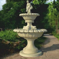Casa Padrino Barock Springbrunnen Grau Ø 159 x H. 241 cm - Prunkvoller Gartenbrunnen