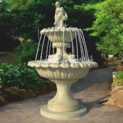 Casa Padrino Barock Springbrunnen Grau Ø 159 x H. 241 cm - Prunkvoller Gartenbrunnen