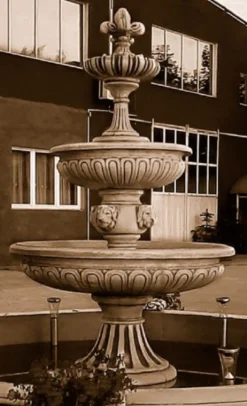 Casa Padrino Barock Springbrunnen Grau Ø 150 x H. 280 cm - Prunkvoller Gartenbrunnen im Barockstil - Runder Gartendeko Stein Brunnen - Barock Garten Deko Accessoires