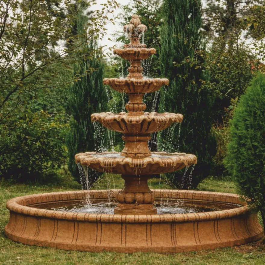 Casa Padrino Barock Springbrunnen Braun Ø 280 x H. 160 cm - Barock Garten Deko