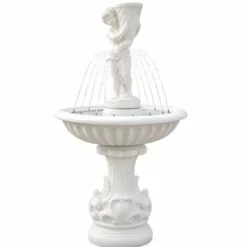 Casa Padrino Barock Springbrunnen mit Wasserdüsenring Weiß Ø 92 x H. 167 cm - Prunkvoller Barockstil Gartenbrunnen - Barock Garten Deko