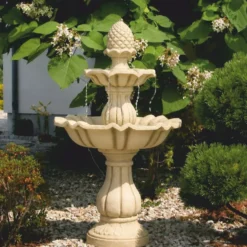 Casa Padrino Barock Springbrunnen Sandfarben H. 141 cm - Garten Deko Accessoires