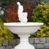 Casa Padrino Barock Springbrunnen Weiß Ø 102 x H. 136 cm - Prunkvoller Gartenbrunnen im Barockstil - Runder Gartendeko Stein Brunnen - Barock Garten Deko Accessoires