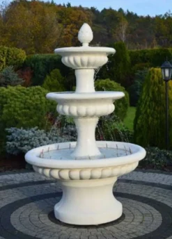 Casa Padrino Barock Springbrunnen Weiß Ø 120 x H. 186 cm - Prunkvoller Gartenbrunnen im Barockstil - Runder Gartendeko Stein Brunnen - Barock Garten Deko Accessoires