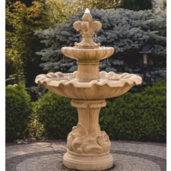 Casa Padrino Barock Springbrunnen Beige Ø 100 x H. 146 cm - Prunkvoller Gartenbrunnen