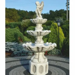 Casa Padrino Barock Springbrunnen Grau / Weiß Ø 89 x H. 191 cm - Prunkvoller Gartenbrunnen