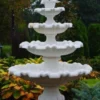 Casa Padrino Barock Springbrunnen mit 2 dekorativen Tauben Weiß Ø 135 x H. 204 cm - Prunkvoller Gartenbrunnen im Barockstil - Runder Gartendeko Stein Brunnen - Barock Garten Deko Accessoires
