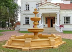 Casa Padrino Barock Springbrunnen Beige Ø 150 x H. 280 cm - Prunkvoller Gartenbrunnen - Gartendeko Brunnen - Barock Garten Deko Accessoires