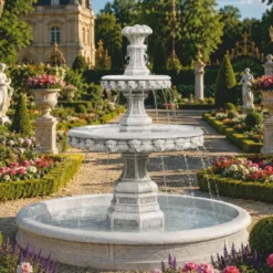 Casa Padrino Barock Springbrunnen mit Umrandung Grau Ø 113 x H. 107 cm