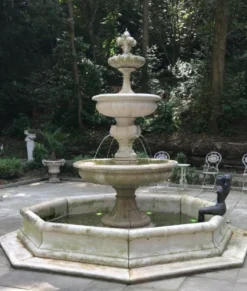 Casa Padrino Barock Springbrunnen mit Umrandung Grau Ø 350 x H. 280 cm - Gartenbrunnen - Gartendeko Brunnen - Prunkvolle Barock Garten Deko Accessoires