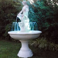 Casa Padrino Barock Springbrunnen Weiß Ø 102 x H. 178 cm - Runder Gartenbrunnen - Made in Italy
