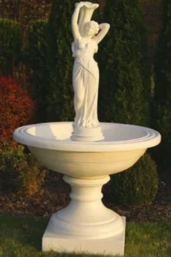 Casa Padrino Barock Springbrunnen Sandfarben Ø 102 x H. 171 cm - Prunkvoller Gartenbrunnen im Barockstil - Runder Gartendeko Stein Brunnen - Barock Garten Deko Accessoires