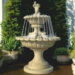 Casa Padrino Barock Springbrunnen Grau Ø 153 x H. 236 cm - Prunkvoller Gartenbrunnen