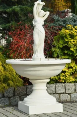 Casa Padrino Barock Springbrunnen Weiß Ø 102 x H. 171 cm - Prunkvoller Gartenbrunnen im Barockstil - Runder Gartendeko Stein Brunnen - Barock Garten Deko Accessoires