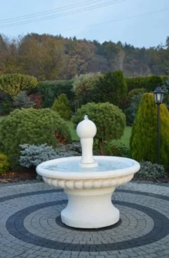 Casa Padrino Barock Springbrunnen Weiß Ø 120 x H. 129 cm - Prunkvoller Gartenbrunnen im Barockstil - Runder Gartendeko Stein Brunnen - Barock Garten Deko Accessoires