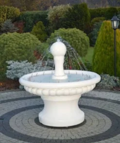 Casa Padrino Barock Springbrunnen Weiß Ø 120 x H. 129 cm - Prunkvoller Gartenbrunnen im Barockstil - Runder Gartendeko Stein Brunnen - Barock Garten Deko Accessoires