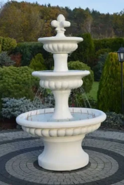 Casa Padrino Barock Springbrunnen Weiß Ø 120 x H. 205 cm - Prunkvoller Gartenbrunnen im Barockstil - Runder Gartendeko Stein Brunnen - Barock Garten Deko Accessoires