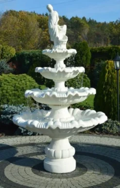 Casa Padrino Barock Springbrunnen Dame Weiß Ø 135 x H. 187 cm - Prunkvoller Gartenbrunnen im Barockstil - Runder Gartendeko Stein Brunnen - Barock Garten Deko Accessoires