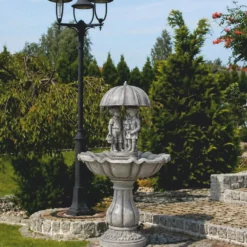 Casa Padrino Barock Springbrunnen Grau Ø 79 x H. 138 cm - Nostalgischer Gartenbrunnen