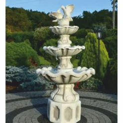 Casa Padrino Barock Springbrunnen Tauben Grau / Weiß Ø 89 x H. 167 cm
