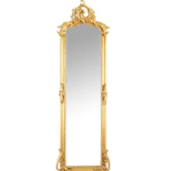 Casa Padrino Barock Standspiegel Gold 55 x H. 175 cm - mit Muschel Bekrönung - Handgefertigter Antik Stil Ganzkörperspiegel - Garderoben Spiegel - Schlafzimmer Spiegel - Barock Möbel