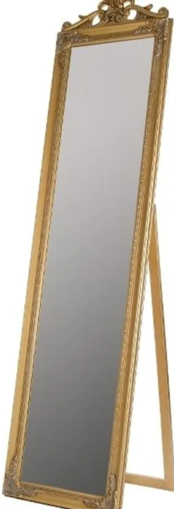 Casa Padrino Barock Standspiegel Gold mit wunderschönem antik-goldenem Barockrahmen und Ornamentaufsatz H. 180 cm - Handgefertigt