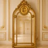Casa Padrino Barock Standspiegel Gold 115 x H. 215 cm - mit Putto Medaillon und Blüten Bekrönung - Handgefertigter Antik Stil Ganzkörperspiegel - Garderoben Spiegel - Schlafzimmer Spiegel - Barock Möbel