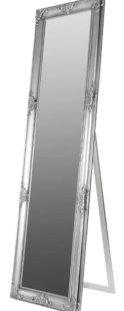 Casa Padrino Barock Standspiegel Silber 50 x H. 180 cm - Handgefertigter Spiegel mit Holzrahmen & wunderschönen Verzierungen